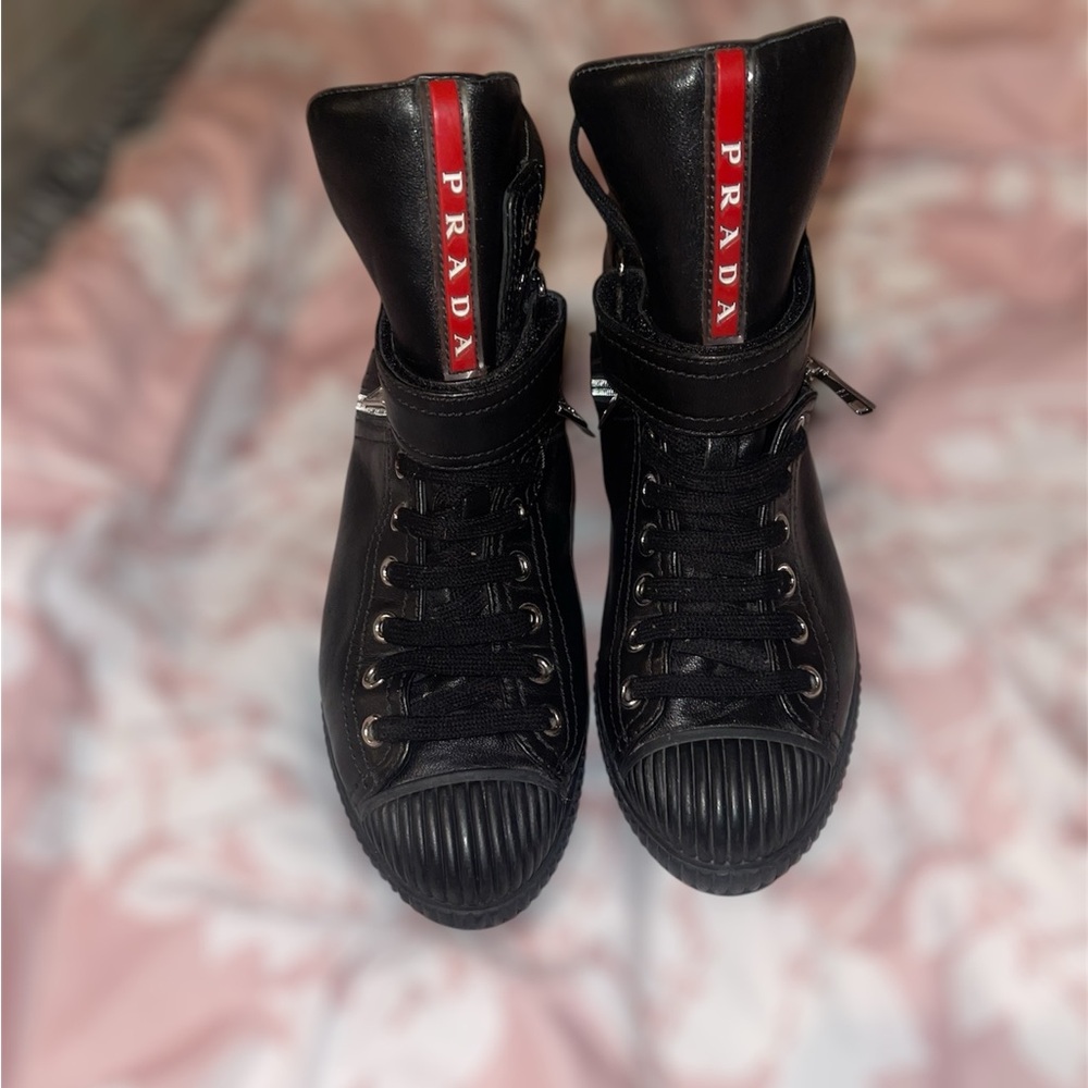 Prada Nappa Leather High-Top Sneaker Boots Sz 5.5